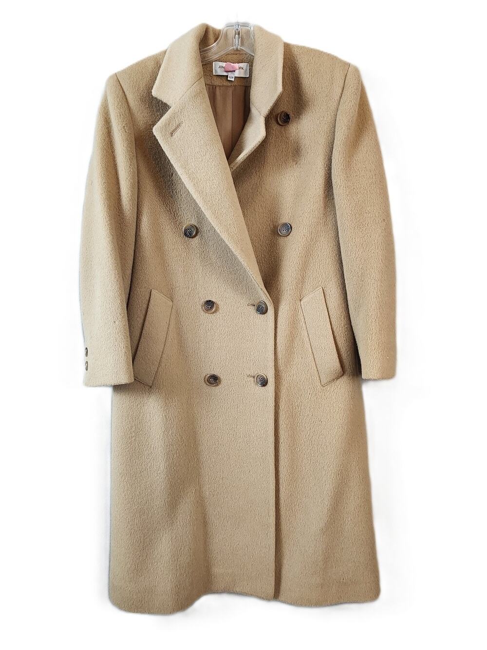 Jones New York Women's 12P Petite Camel Wool Blend Double-Breasted Overcoat